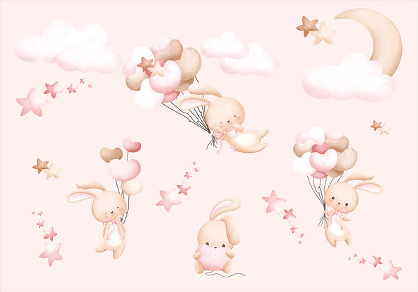 Un grupo de conejitos de dibujos animados sosteniendo globos w00864p 600x420 - Un grupo de conejitos de dibujos animados sosteniendo globos