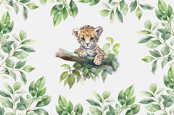 Acuarela de una cría de leopardo en la rama de un árbol w00889p 600x397 - Acuarela de una cría de leopardo en la rama de un árbol