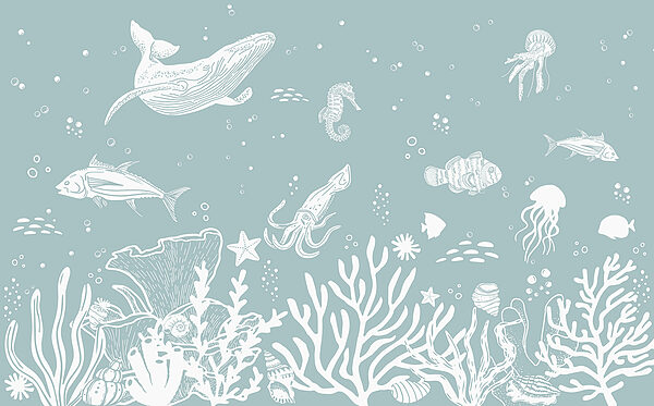 Un contorno blanco de animales marinos Un contorno blanco de animales marinos