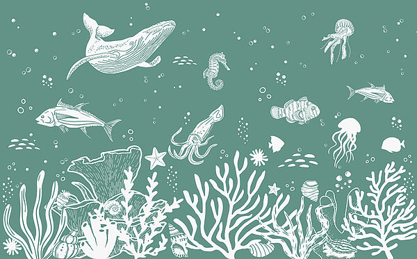 Un contorno blanco de animales marinos Un contorno blanco de animales marinos