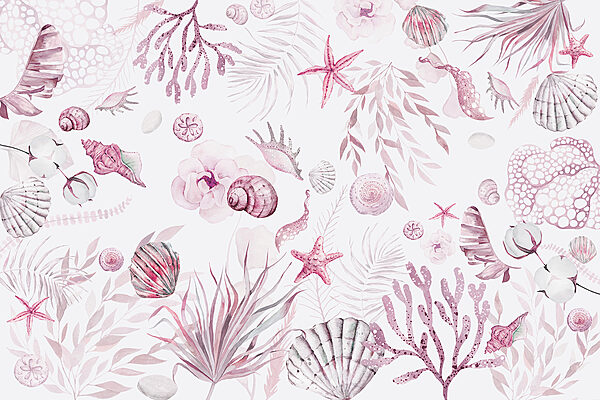 A watercolor sea life pattern