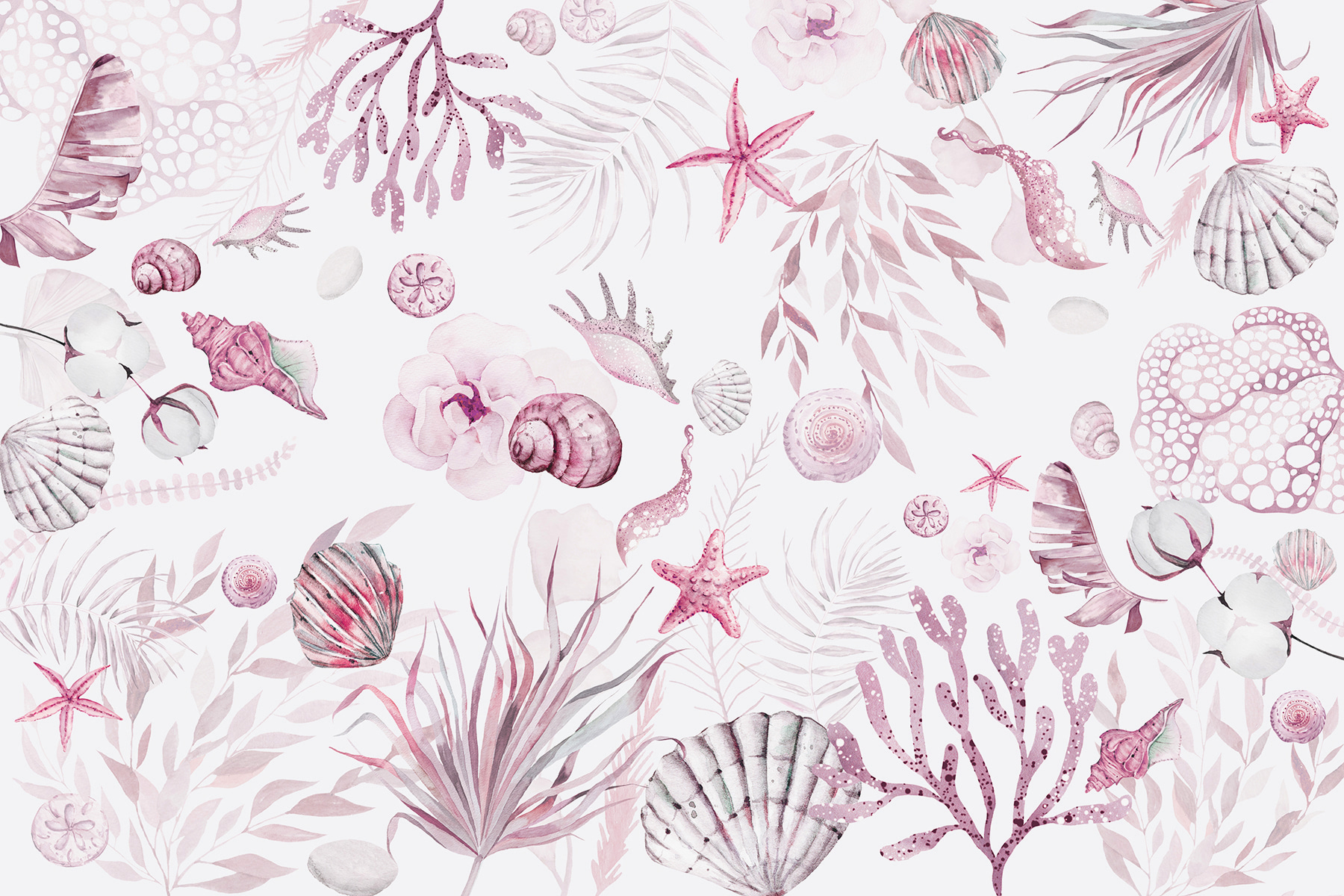 A watercolor sea life pattern