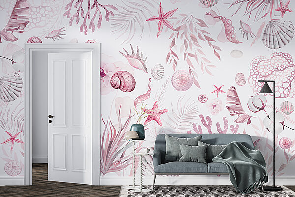 A watercolor sea life pattern