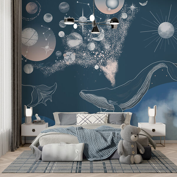 Una ballena y planetas en el cielo Una ballena y planetas en el cielo