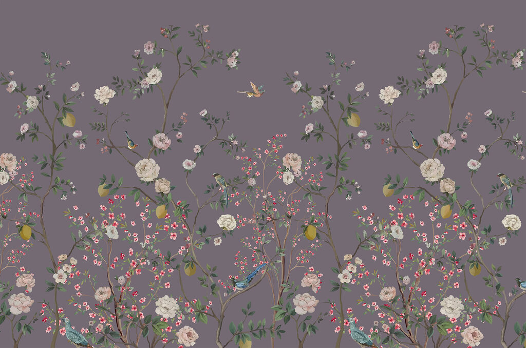 Un papel pintado con pájaros y flores Un papel pintado con pájaros y flores