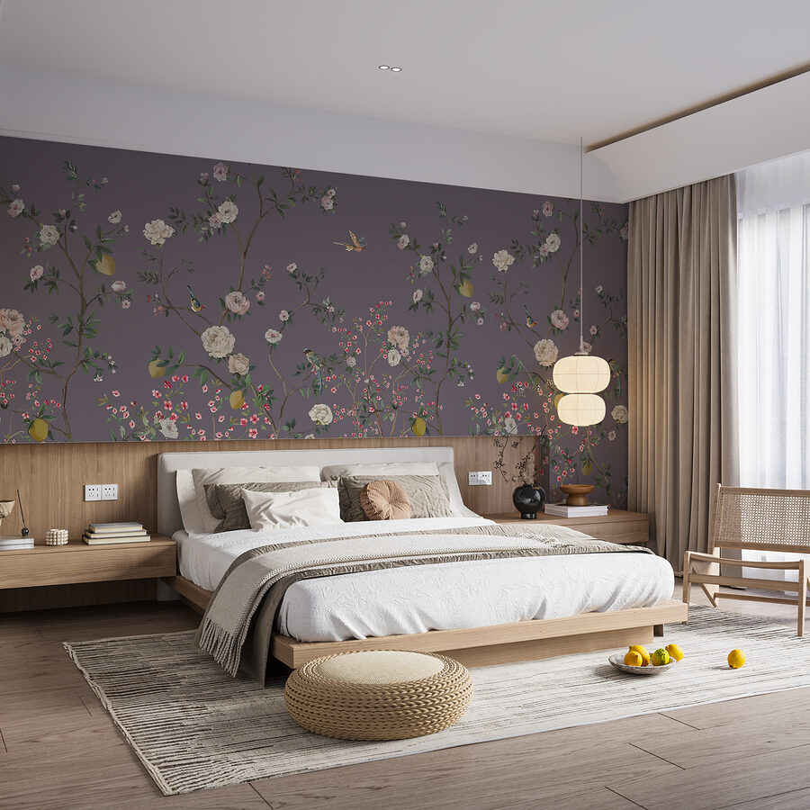 Un papel pintado con pájaros y flores