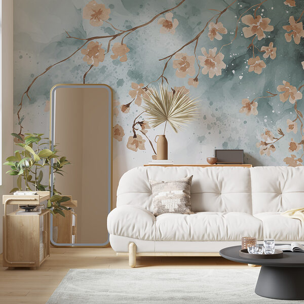 A painting of flowers on a branch A painting of flowers on a branch