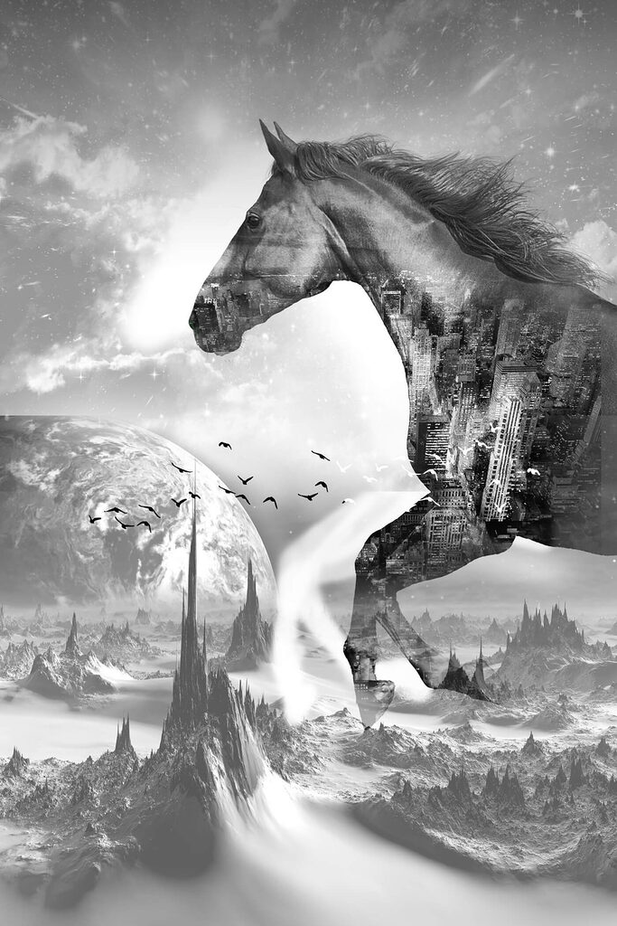 A horse running in a city A horse running in a city