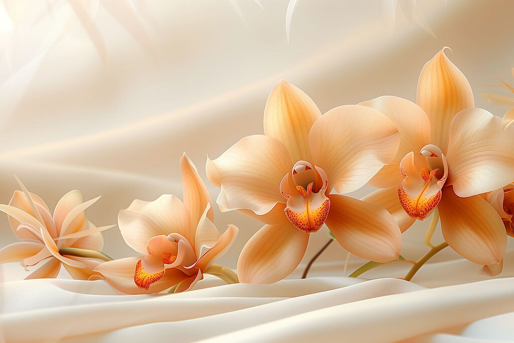 A group of flowers on a white cloth A group of flowers on a white cloth