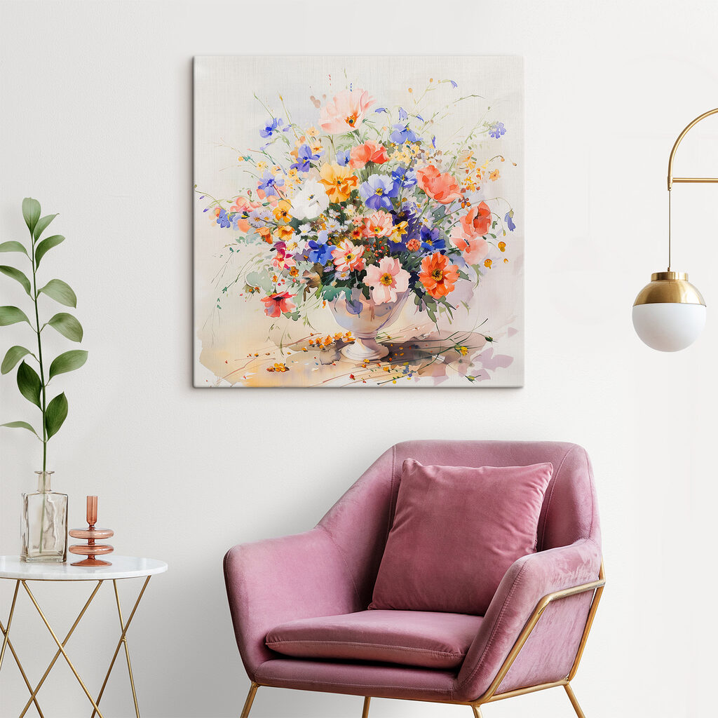 A watercolor of a vase of flowers