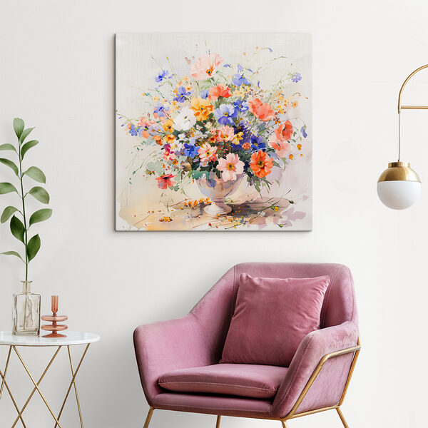 A watercolor of a vase of flowers