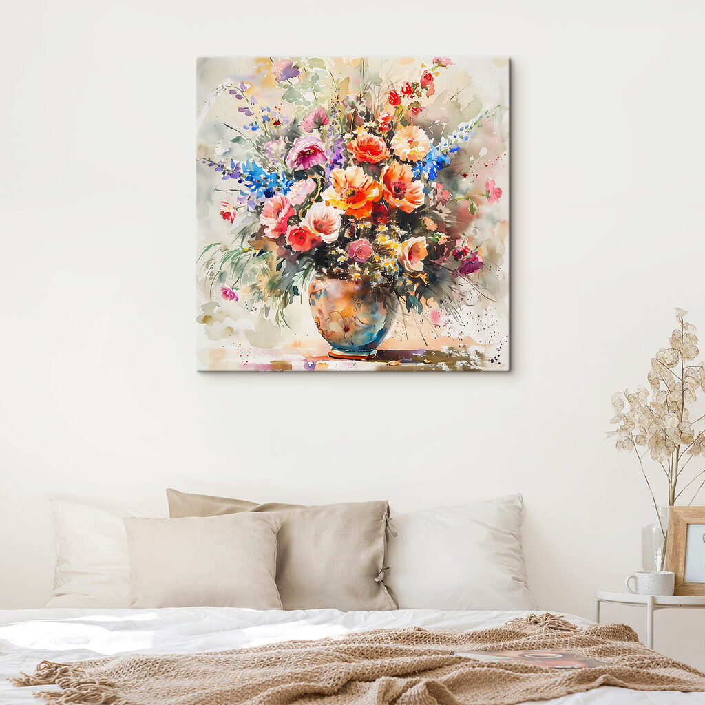 A watercolor of a vase of flowers