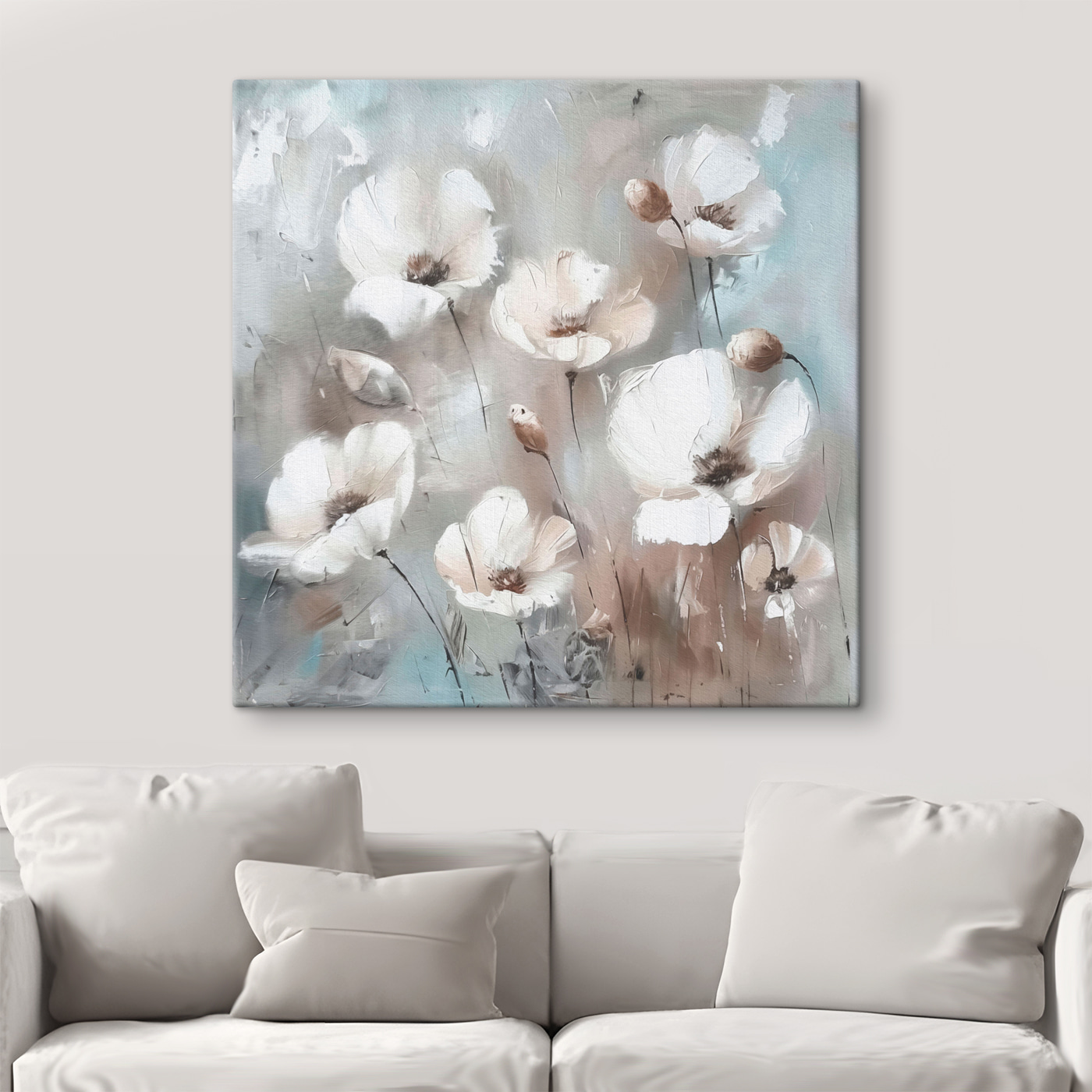 A painting of white flowers A painting of white flowers