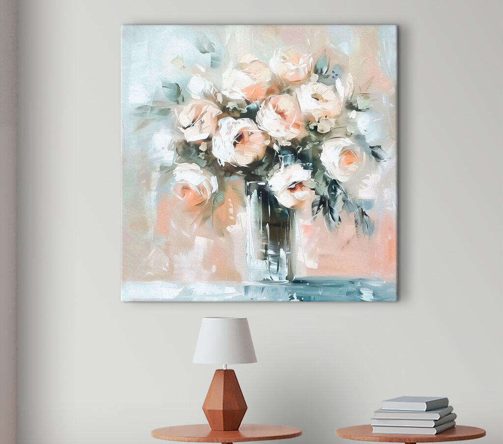 A painting of flowers in a vase