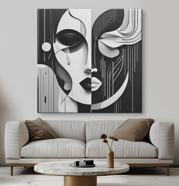 Cuadros Una imagen en blanco y negro del rostro de una mujer (SKU: s38850) Cuadros Cuadros Una imagen en blanco y negro del rostro de una mujer (SKU: s38850)