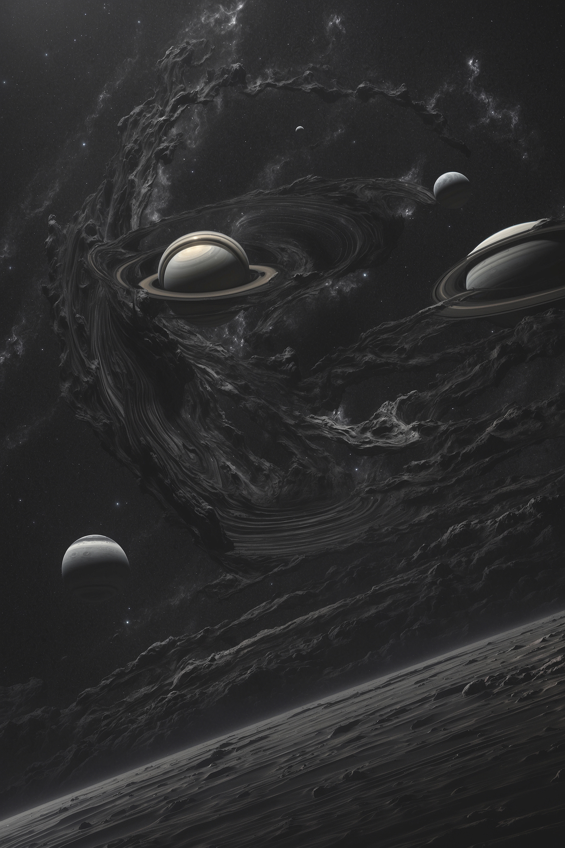 Planets in space with planets and stars