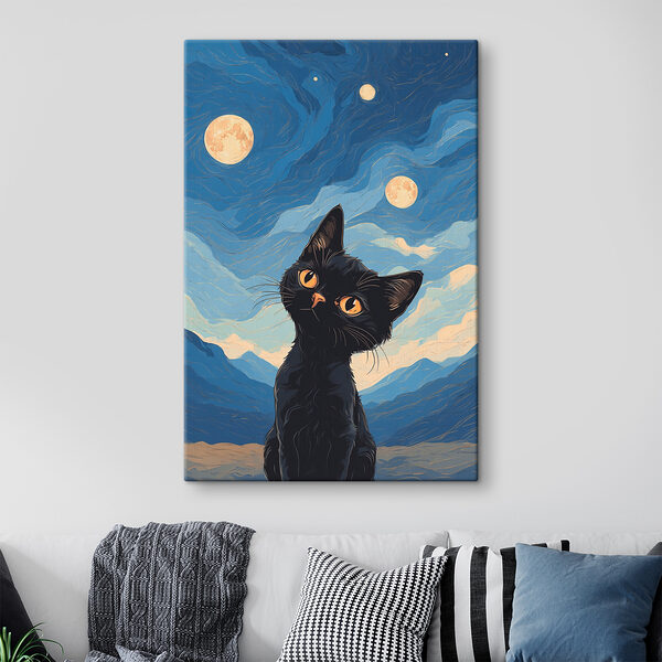 Cuadros Un gato mirando a la luna