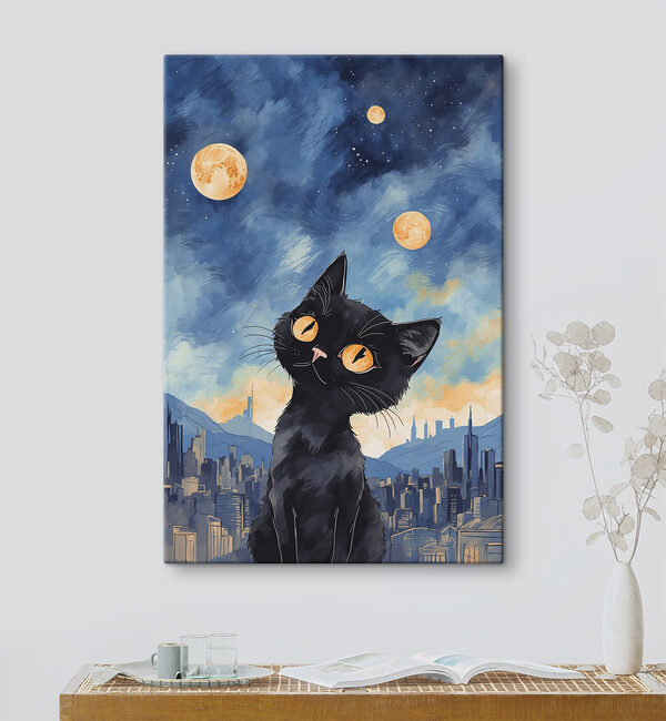 Cuadros Un gato mirando a la luna