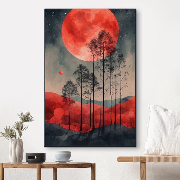 Cuadros Un cuadro con árboles y una luna roja (SKU: s38862) Cuadros Cuadros Un cuadro con árboles y una luna roja (SKU: s38862)