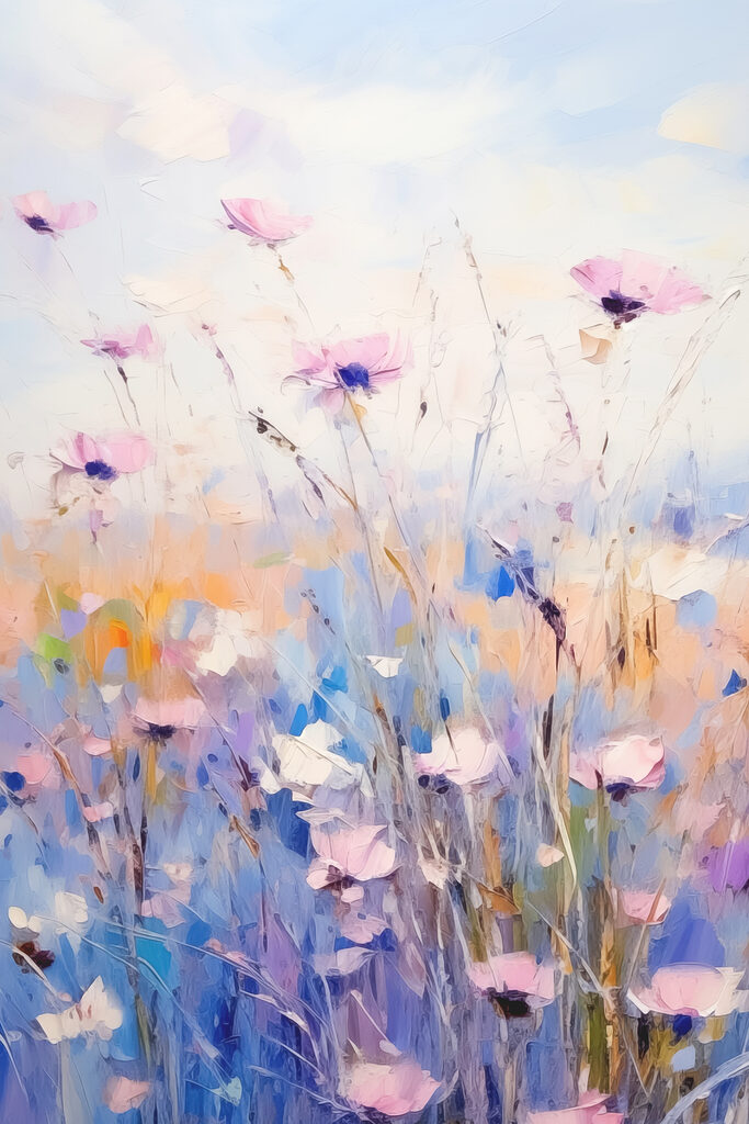 A painting of flowers in a field