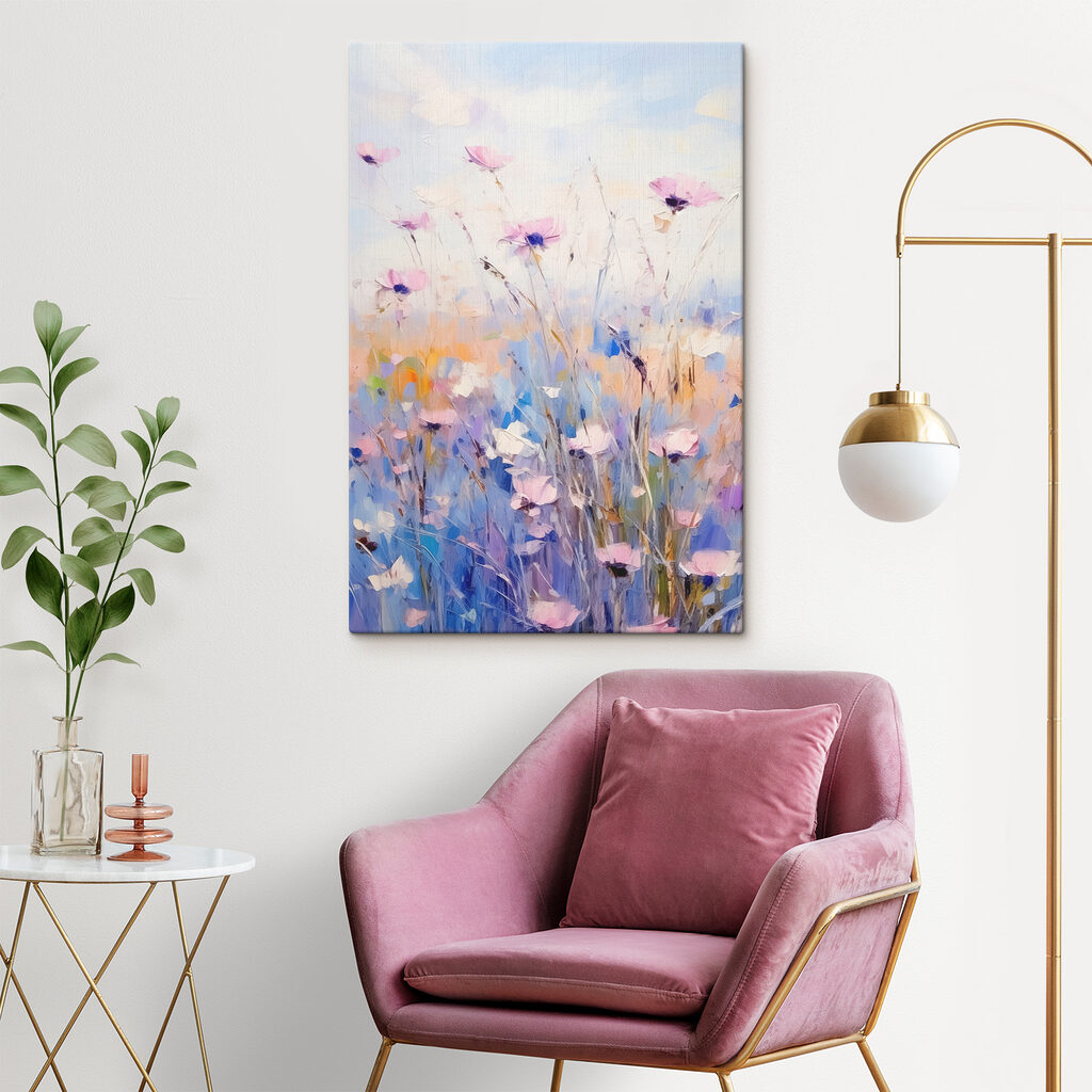 A painting of flowers in a field