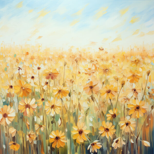 A painting of a field of yellow flowers A painting of a field of yellow flowers