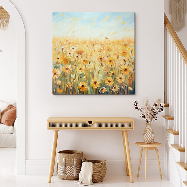 A painting of a field of yellow flowers A painting of a field of yellow flowers