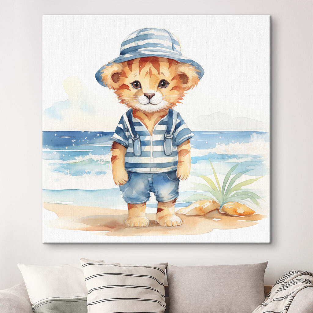 A watercolor of a cat wearing a hat and shorts A watercolor of a cat wearing a hat and shorts