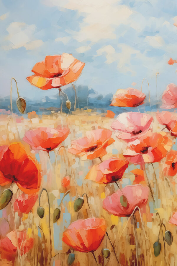 A painting of red flowers A painting of red flowers