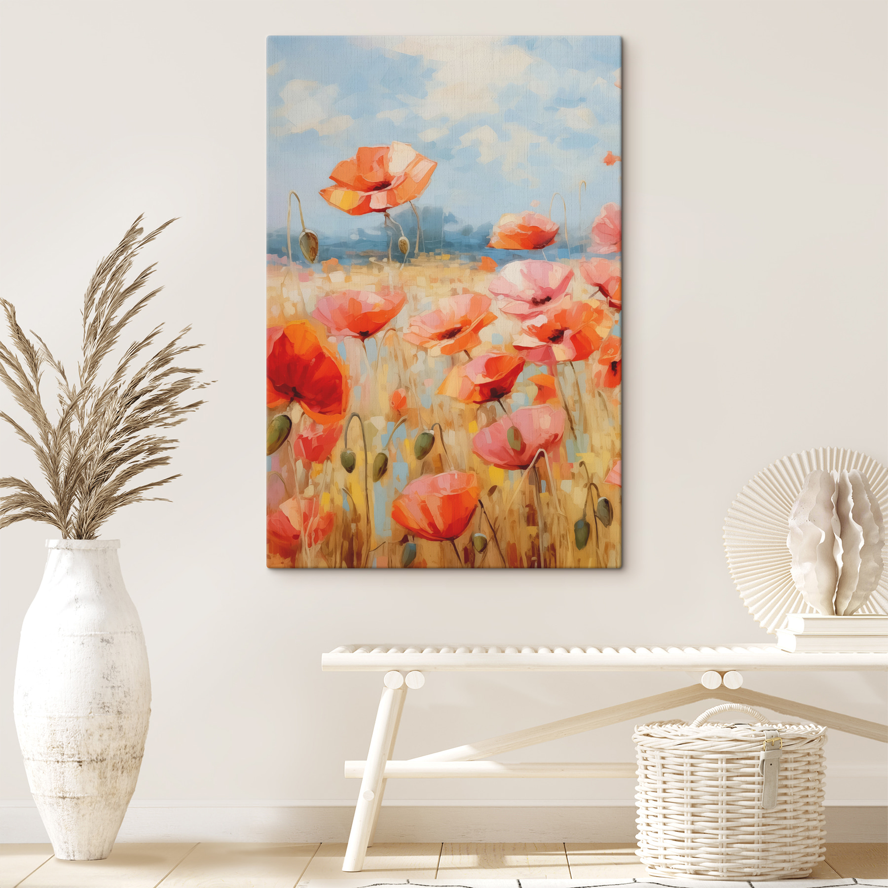 A painting of red flowers A painting of red flowers