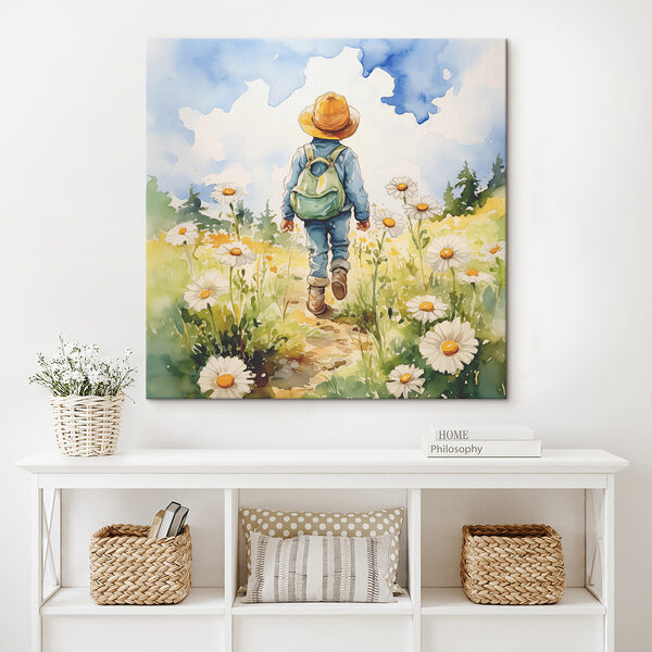 Cuadros Un niño paseando por un campo de flores