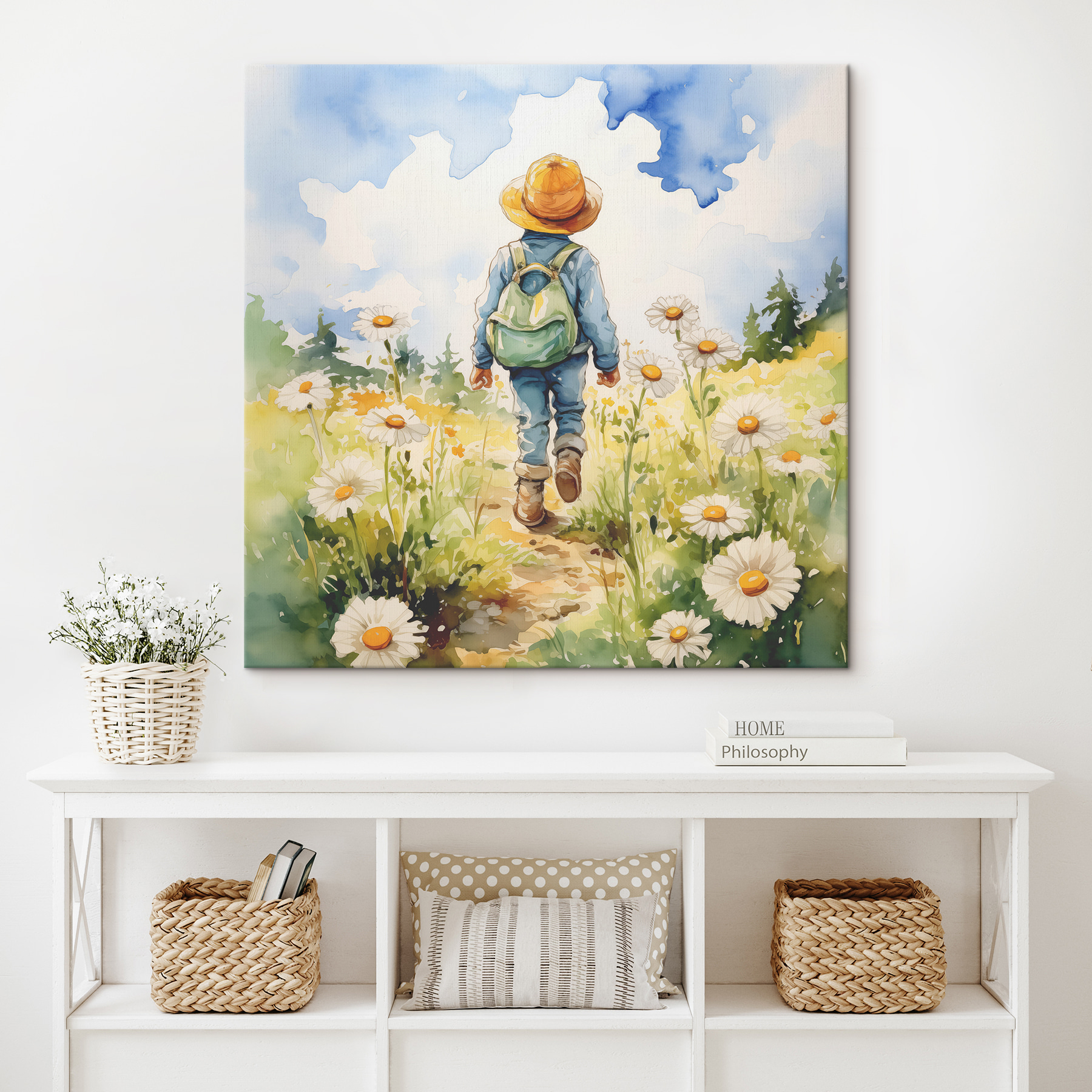 A child walking in a field of flowers A child walking in a field of flowers