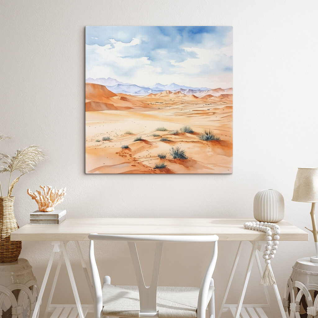 A watercolor of a desert landscape
