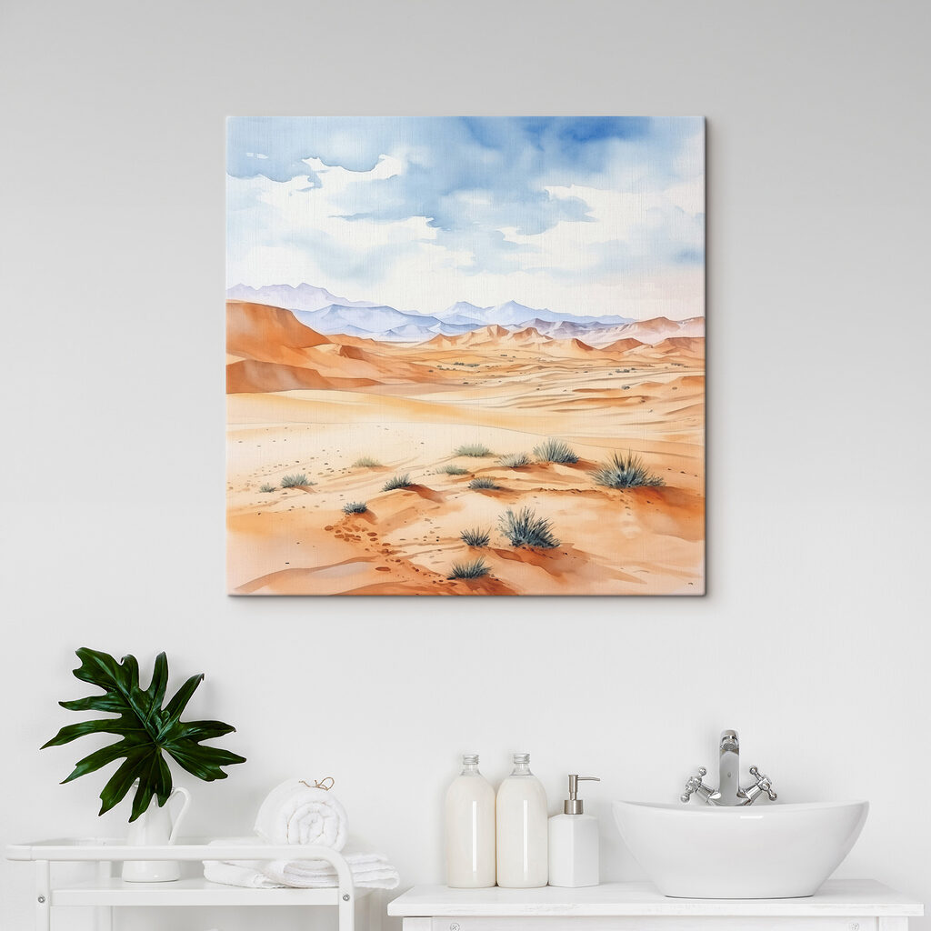 A watercolor of a desert landscape