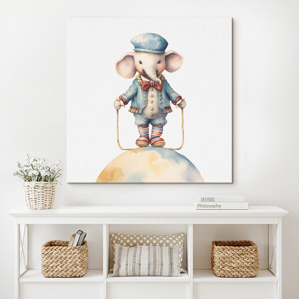 An elephant standing on a rope