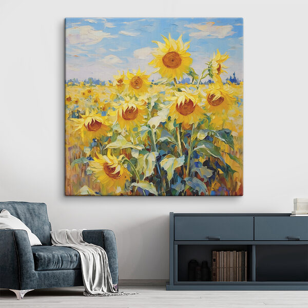 Cuadros Un cuadro de girasoles en un campo