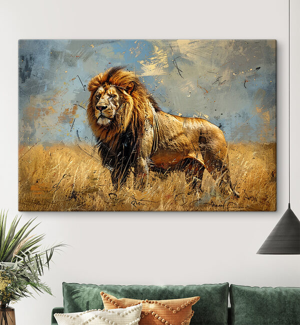 Cuadros Un león de pie en un campo (SKU: s38962) Cuadros Cuadros Un león de pie en un campo (SKU: s38962)