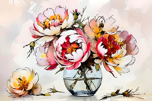 A painting of flowers in a vase A painting of flowers in a vase