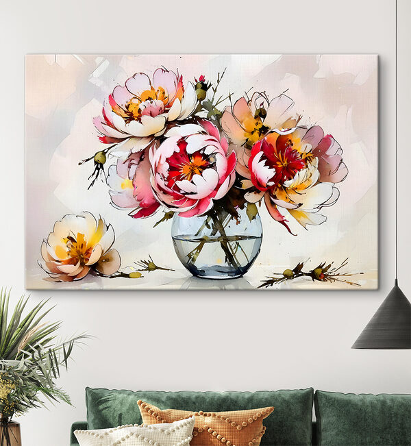 A painting of flowers in a vase A painting of flowers in a vase