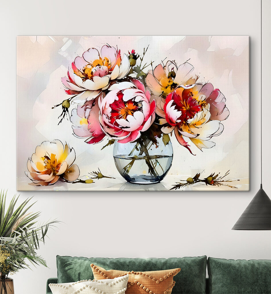 A painting of flowers in a vase A painting of flowers in a vase