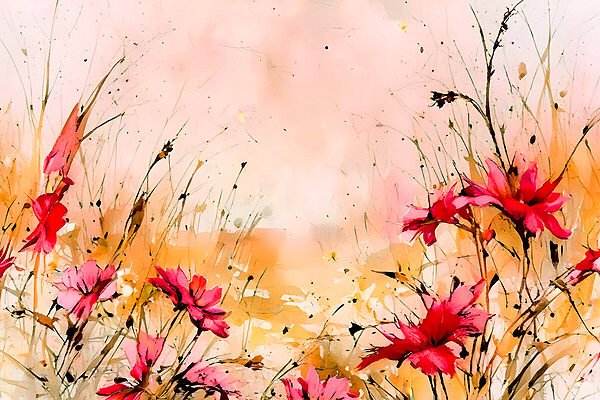 A painting of flowers and grass