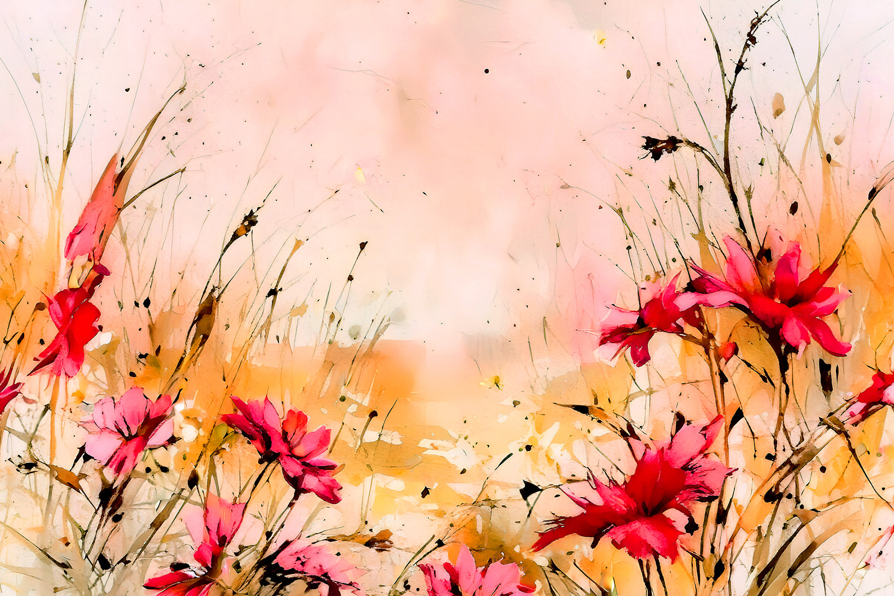 A painting of flowers and grass