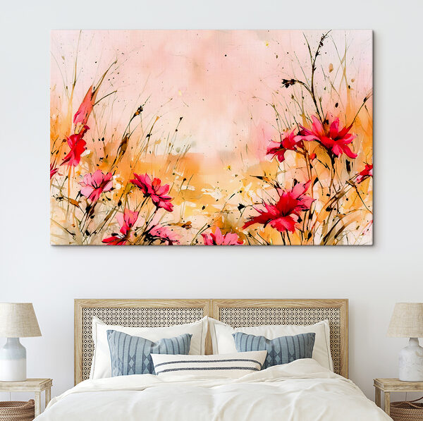 A painting of flowers and grass