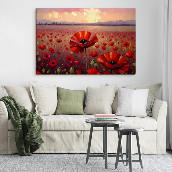 Cuadros Un cuadro que representa un campo de flores rojas