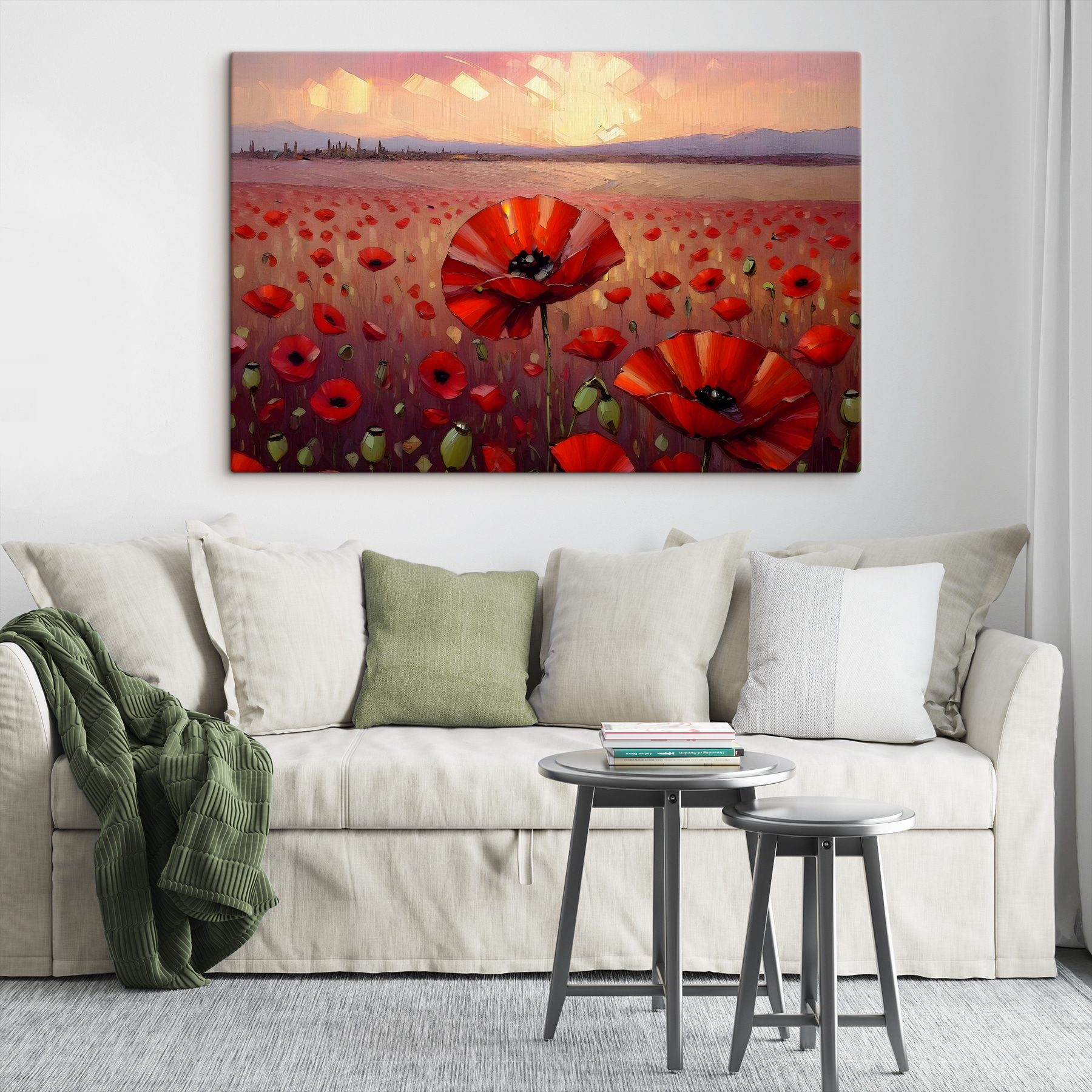 A painting of a field of red flowers A painting of a field of red flowers