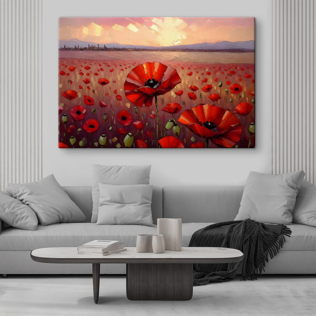 A painting of a field of red flowers A painting of a field of red flowers