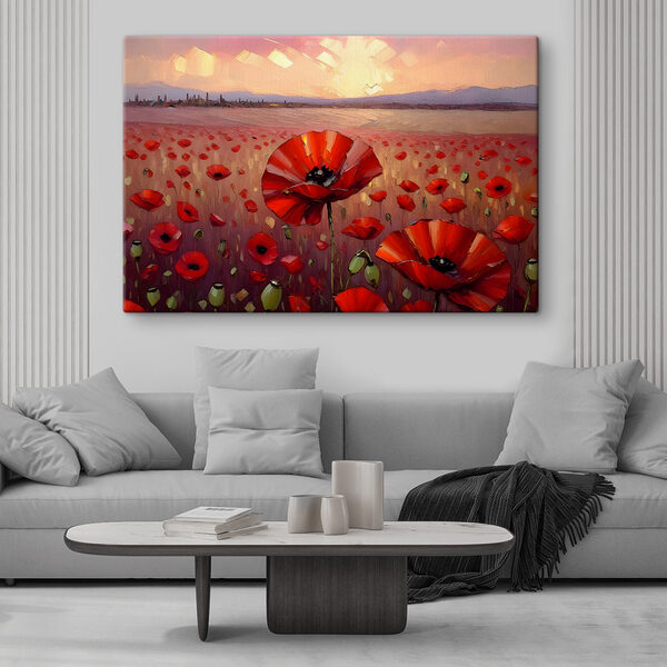 A painting of a field of red flowers A painting of a field of red flowers