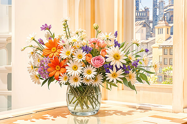 A vase of flowers on a table