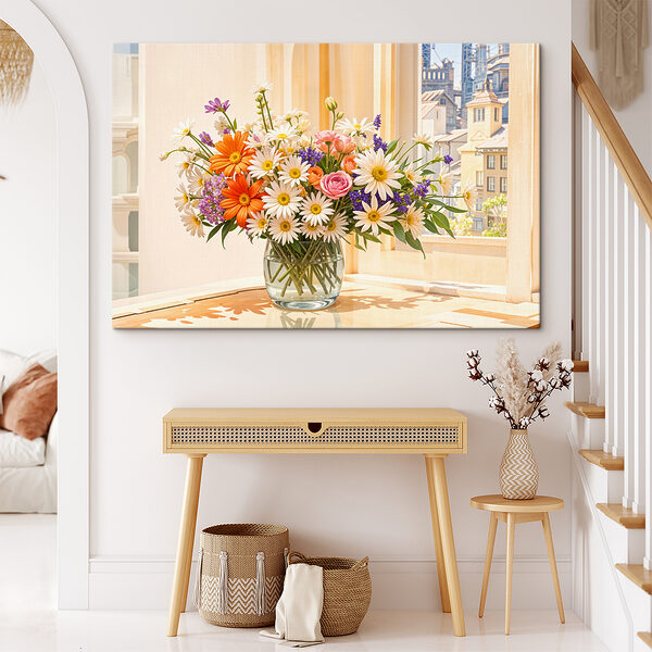 Cuadros Un jarrón con flores sobre una mesa
