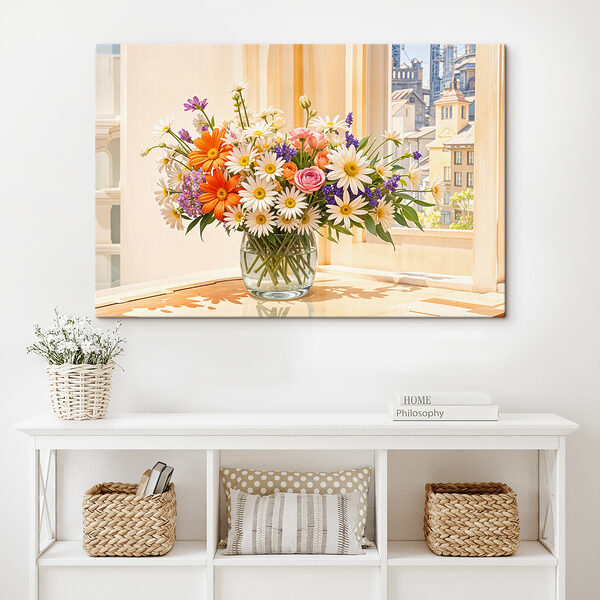 A vase of flowers on a table